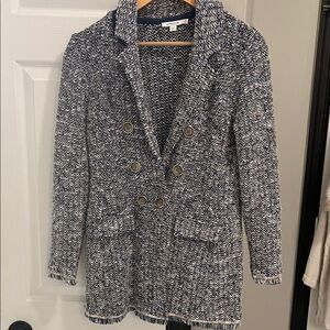 Chico's Navy and White Tweed Double-Breasted Blazer Coat